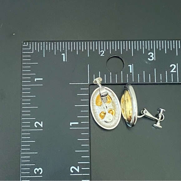 Vintage NAPIER 2-tone High Polished Metal Oval Cabochon Modernist Earrings 12g. - Picture 7 of 14